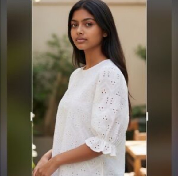 Anthropologie Tops - Anthropologie solitaire Sz medium M cottagecore Cream Eyelet Women's Top